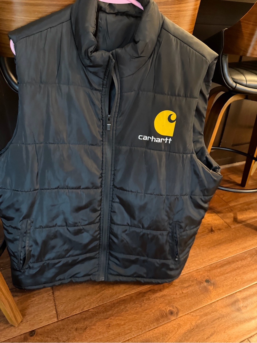 Carhartt Men's Black Quilted Puffer Vest with Yellow Logo